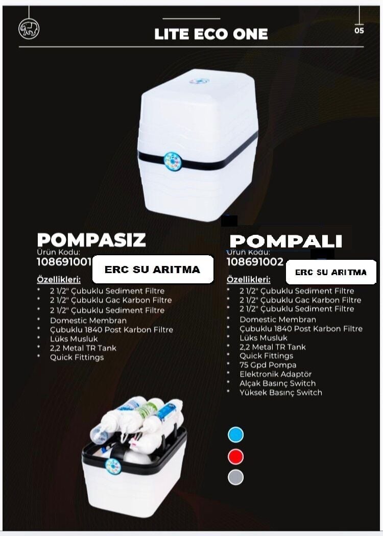 Lite Eco 5 Filitre Pompalı Compact Dizyan Su Arıtma Cihazı